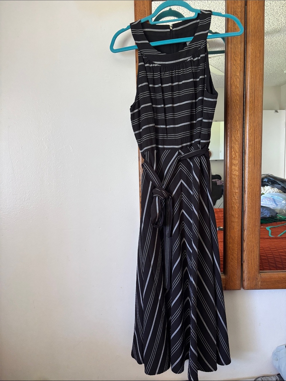 Tommy Hilfiger Size 14 Black Striped Tie Waist Midi Dress NWOT Sleeveless